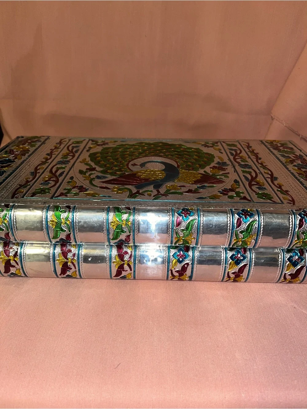 Handpainted Peacock Decorative Metal Box - Multicolor